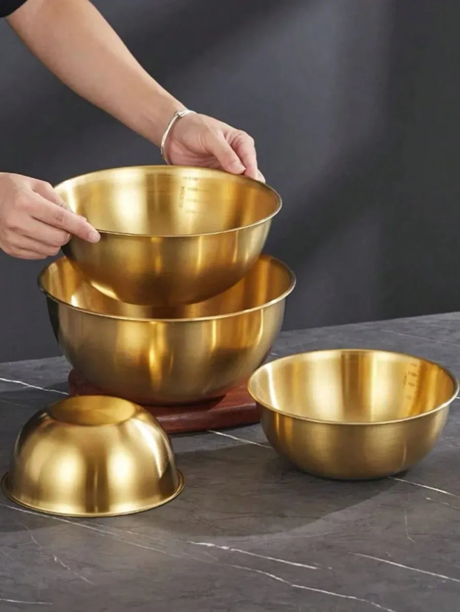 Stainless Steel Mixing Bowl Set (Gold) | Juego de Tazones de Acero Inoxidable Dorado