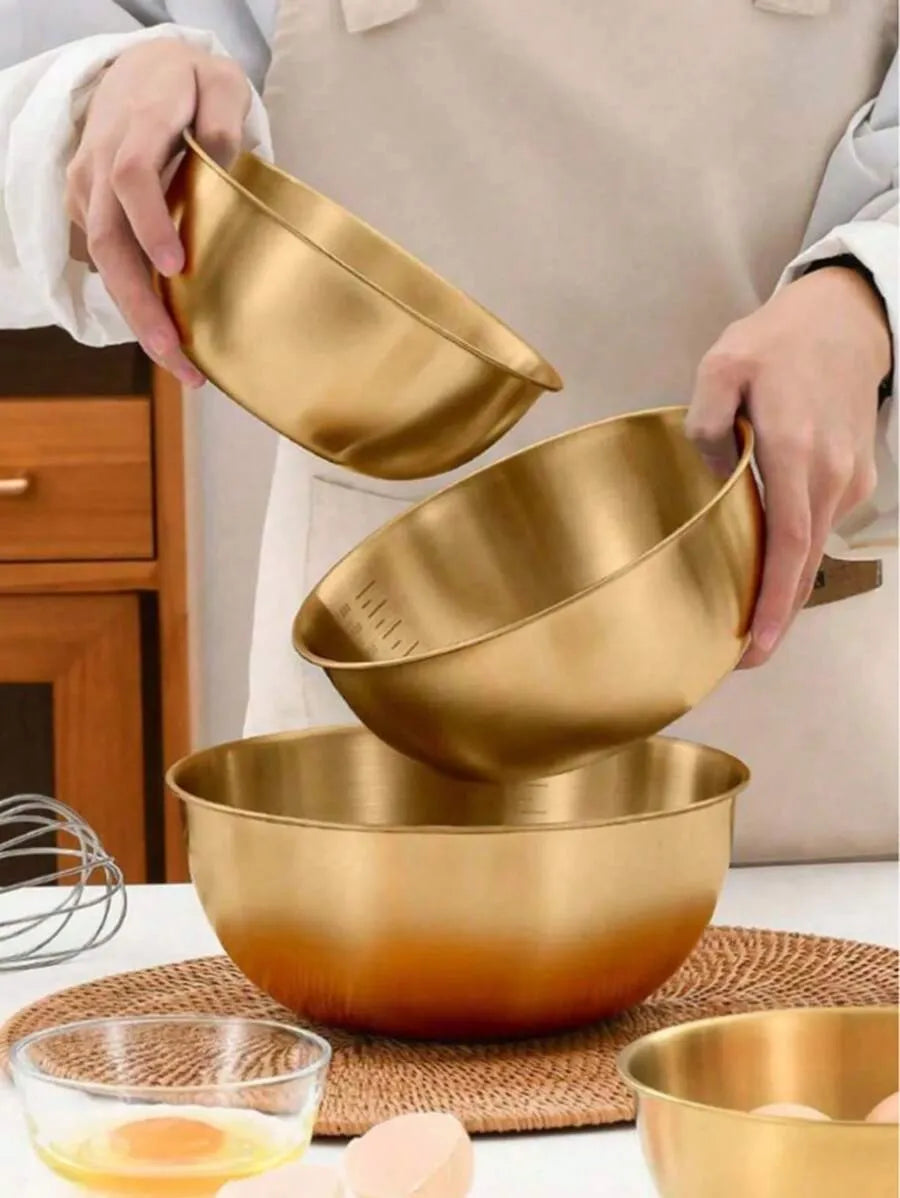 Stainless Steel Mixing Bowl Set (Gold) | Juego de Tazones de Acero Inoxidable Dorado
