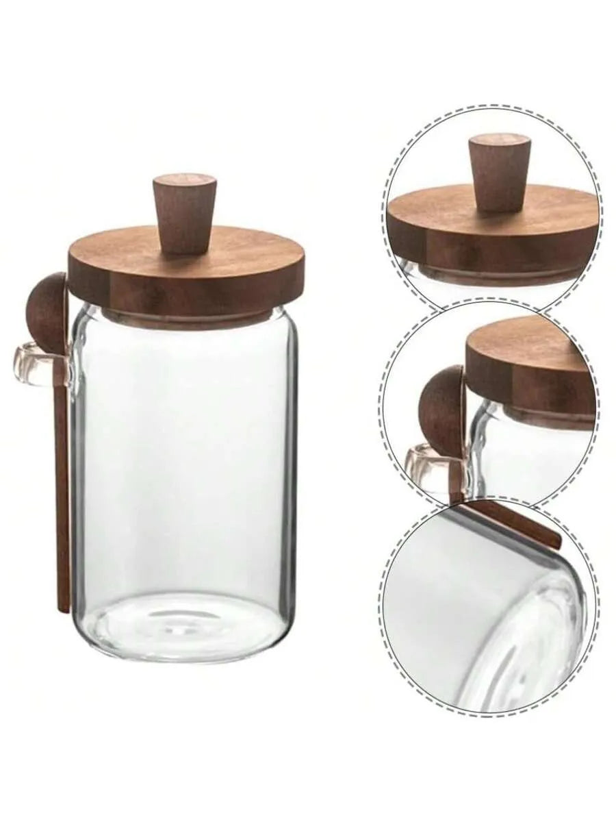 Glass Storage Jar with Wooden Lid & Spoon | Tarro de Vidrio con Tapa de Madera y Cuchara