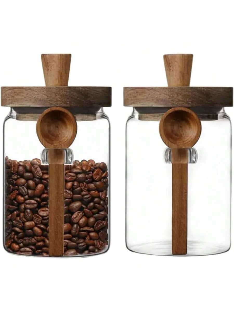 Glass Storage Jar with Wooden Lid & Spoon | Tarro de Vidrio con Tapa de Madera y Cuchara
