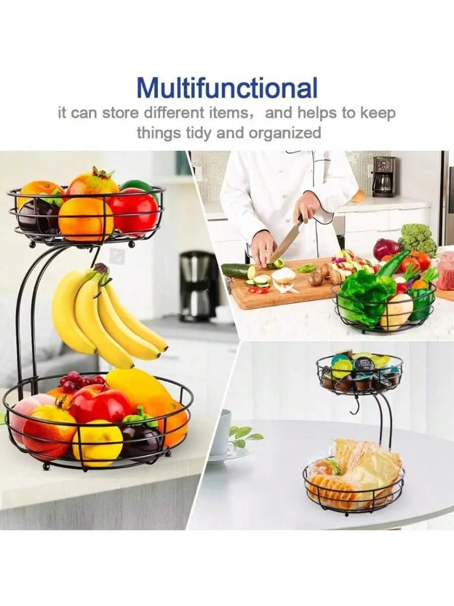 🚚 FREE SHIPPING Cesta de frutas de 2 niveles con gancho para bananas / 2-Tier Fruit Basket with Banana Hook