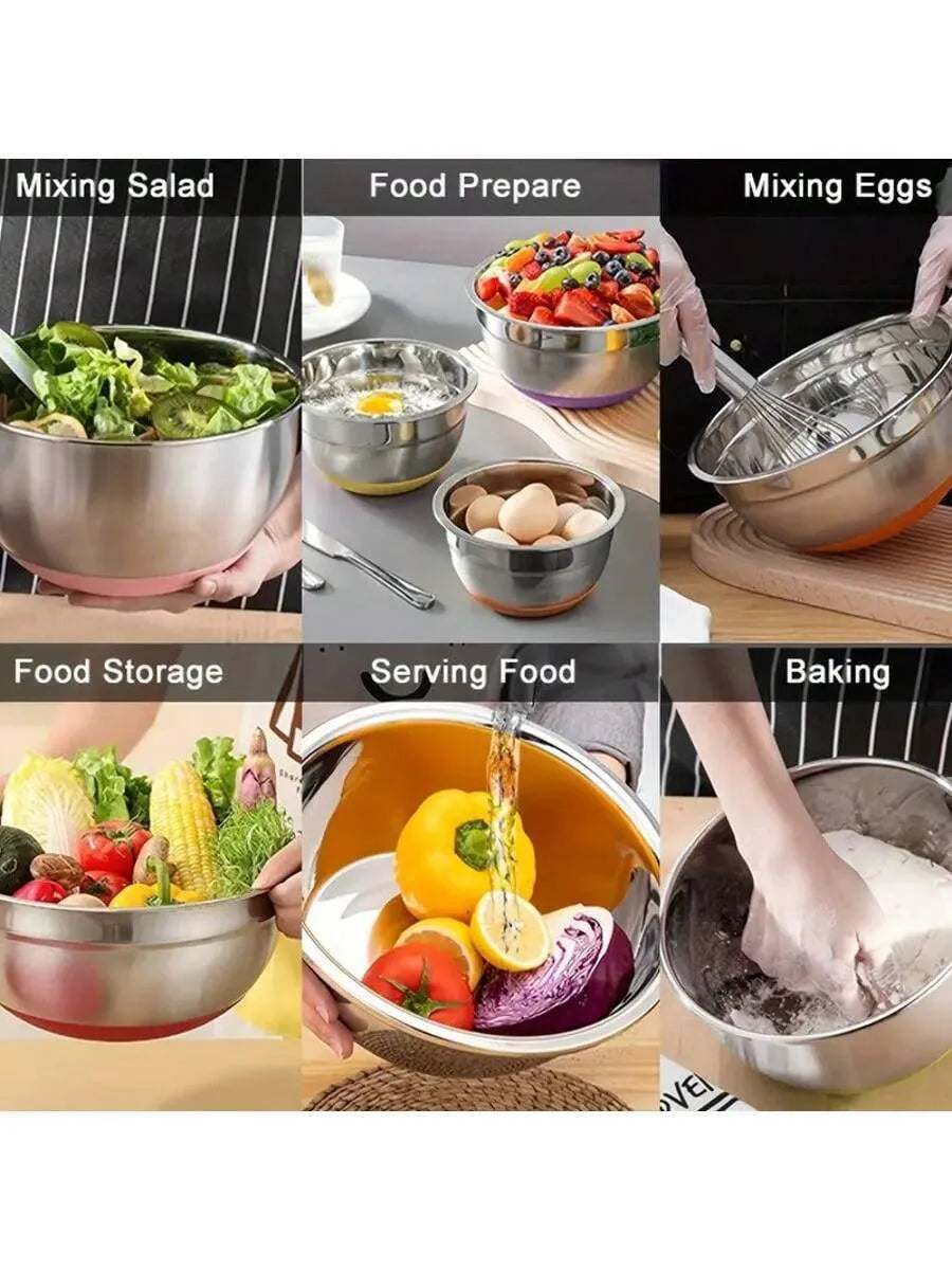 🚚 FREE SHIPPING Set de Tazones de Acero Inoxidable con Tapas / Stainless Steel Mixing Bowls Set with Lids