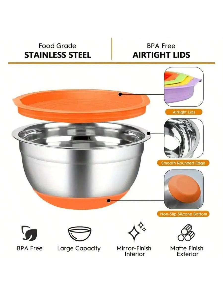 🚚 FREE SHIPPING Set de Tazones de Acero Inoxidable con Tapas / Stainless Steel Mixing Bowls Set with Lids